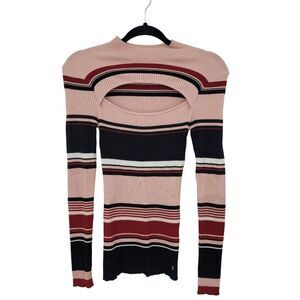 Vtg 90s Guess Striped Knit Pullover Sweater Sz M Peekaboo Cutout Pink Black